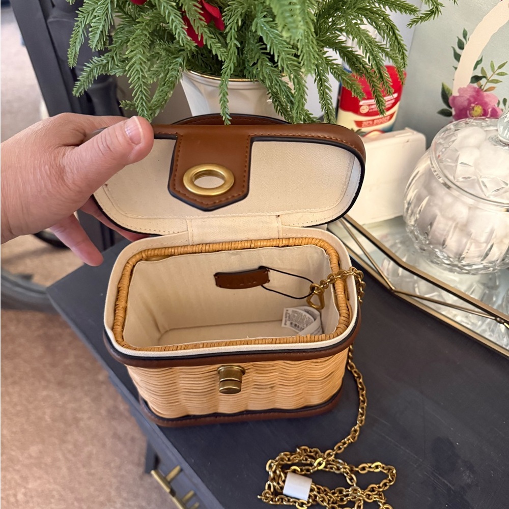 Zara Tan and Brown Wicker Mini Bag - Picture 3 of 5